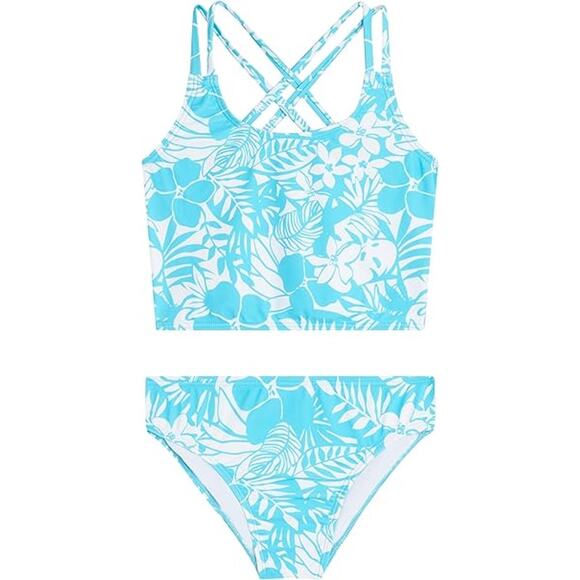 NWT New Kanu Surf Girls 14 Floral Criss Cross Strap 2 Piece Tankini Swimsuit - Picture 1 of 3